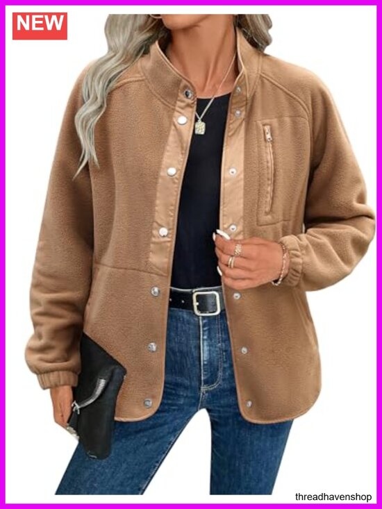 Jackets & Blazers - Cozy Fleece Jacket Western Aztec Print Snap Button Down Coat with Pockets